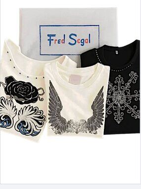 Y2K Fred Segal / Melrose Avenue Set of 3 Vtg Retro Graphic & Beaded Tops Size S